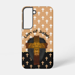 Modern Beige Black White Crosses Lion of Judah Samsung Galaxy Hülle