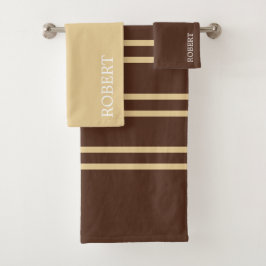 modern Beige &Brown Stripes Pattern Custom Name Badhandtuch Set