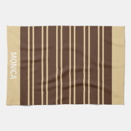 modern Beige &Brown Stripes Pattern Custom Name Geschirrtuch