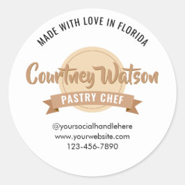 Modern Beige Desserts Cake Bakery Pastry Chef Runder Aufkleber