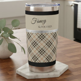 Modern Beige Fancy and Focused Boutique Plaid Thermobecher