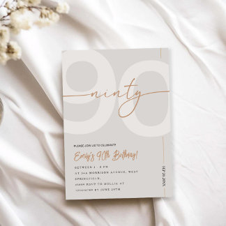 Modern Beige & Gold 90th Birthday Invitation Einladung