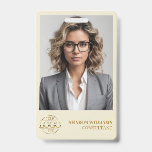 Modern Beige Gold Mitarbeiterfoto & Firmenlogo Ausweis