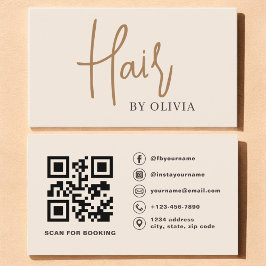  Modern Beige Neutral QR Code Hair Stylist Visitenkarte