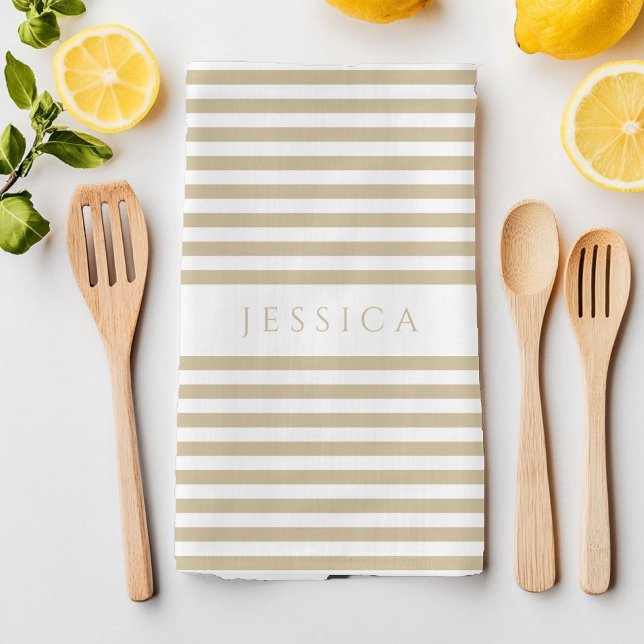 Modern Beige Streifen Pattername Geschirrtuch (Modern Beige Stripes Patter Name Kitchen Towel)