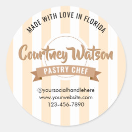 Modern Beige Stripe Cake Bakery Pastry Chef Runder Aufkleber