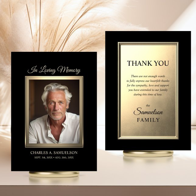 Modern Beileid Mascula Gold Schwarzes FOTO Karte (Modern Sympathy Memorial Masculine (man) Gold Black PHOTO Card | Digital Download)