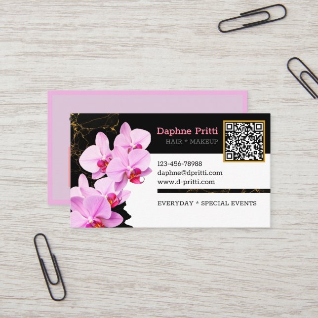 Modern, Benutzerdefinierter QR-Code, Orchidee, Mar Visitenkarte (Vorderseite/Rückseite Beispiel)