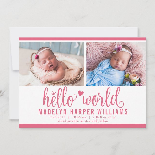 Modern Berry Pink Hello World Foto Collage Ankündigung (Vorderseite)