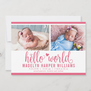 Modern Berry Pink Hello World Foto Collage Ankündigung