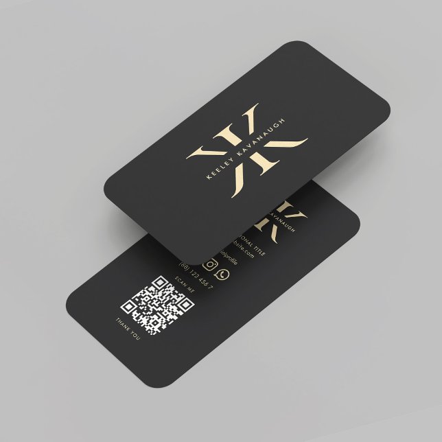 Modern Berufliches Monogramm-Logo K Black Gold Visitenkarte (Modern Monogram Professional Logo K Black Gold Initials elegant QR code Business Card
)