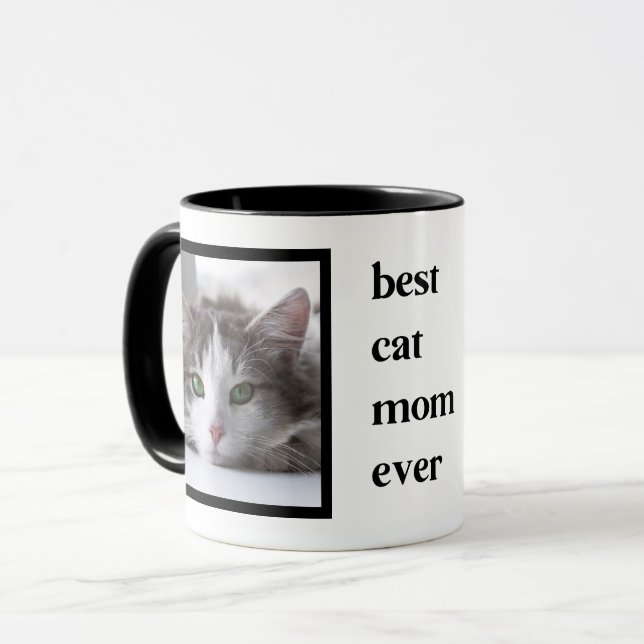 Modern Best Cat Mama je Zitat 2 Foto Tasse (Vorderseite Links)