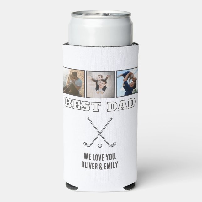 Modern Best Dad 3 Photo Collage Keepsake Golf Selters Dosenkühler (Seltzer Rückseite)