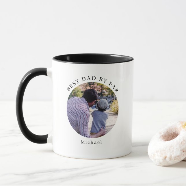 Modern Best Dad By Par Personalized Photo Coffee Tasse (Mit Donut)