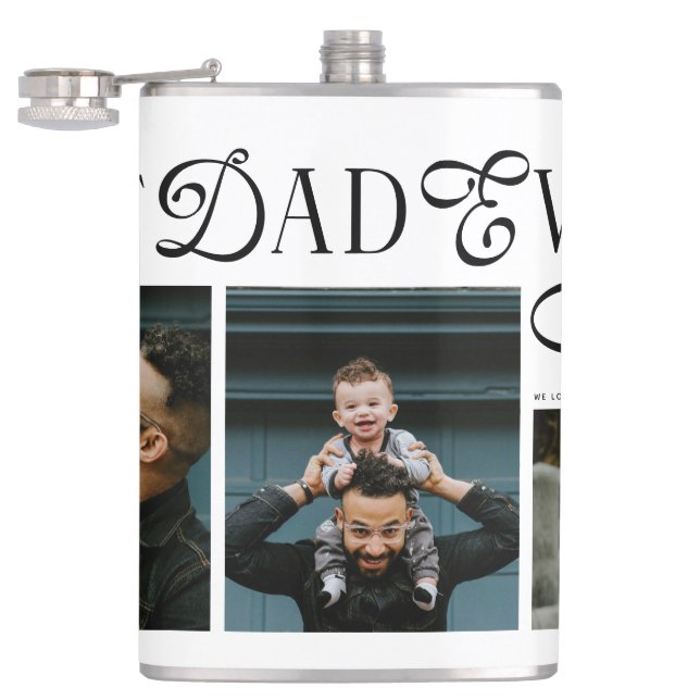 Modern Best Dad Ever Photo Heart Fathers Day Gifts Flachmann (Geöffnet)