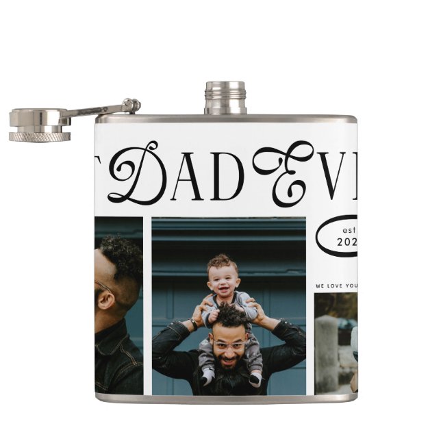 Modern Best Dad Ever Photo Heart Fathers Day Gifts Flachmann (Geöffnet)
