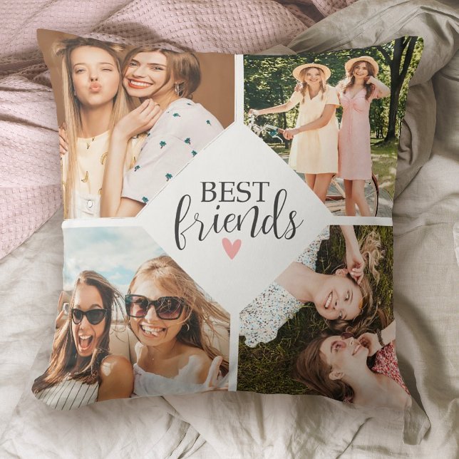 Modern Best Friends Beste Freundin Script Foto Kissen (A cute best friends photo collage pillow makes a great gift!)