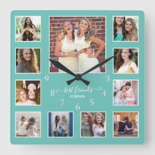 Modern Best Friends Forever 11 Foto Collage Aquama Quadratische Wanduhr