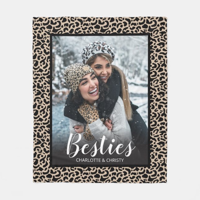 Modern Best Friends Leopard Print Photo Fleecedecke (Vorderseite)