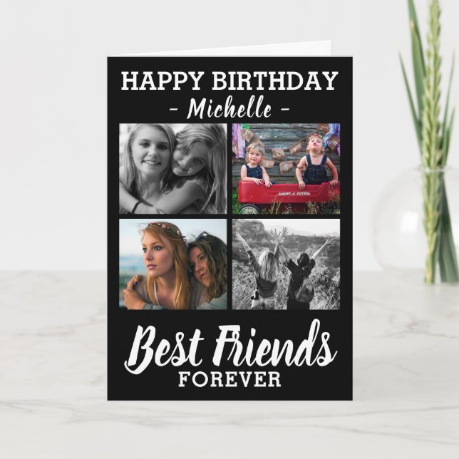 Modern Best Friends Photo Collage Happy Birthday Karte (Vorderseite)
