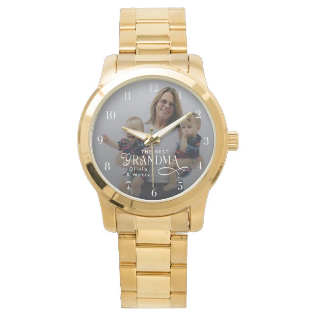 Modern Best Grandma Ever Photo Personalized Armbanduhr (Vorderseite)