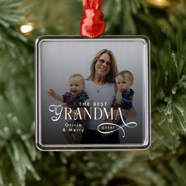 Modern Best Grandma Ever Photo Personalized Ornament Aus Metall (Baum)