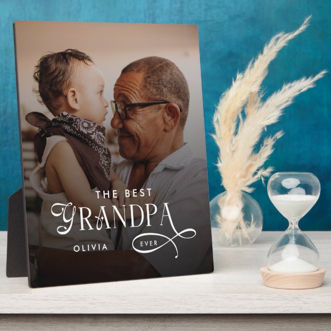 Modern Best GrandPa Ever Photo Personalized Fotoplatte (Seite)