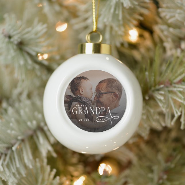 Modern Best GrandPa Ever Photo Personalized Keramik Kugel-Ornament (Baum)