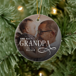 Modern Best GrandPa Ever Photo Personalized Keramik Ornament