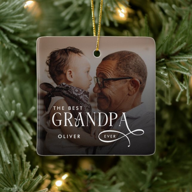 Modern Best GrandPa Ever Photo Personalized Keramikornament (Baum)