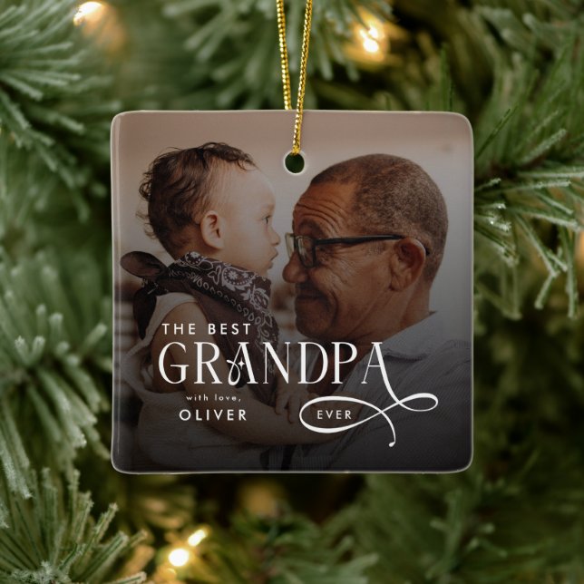 Modern Best GrandPa Ever Photo Personalized Keramikornament (Baum)