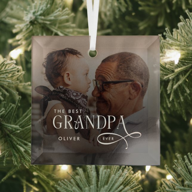 Modern Best GrandPa Ever Photo Personalized Ornament Aus Glas (Insitu)