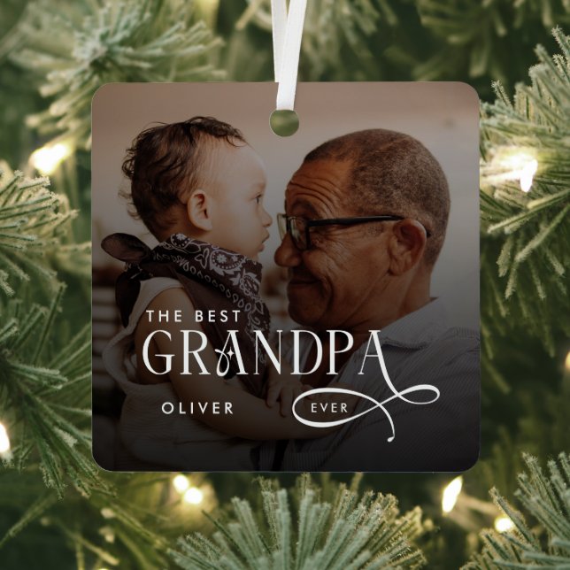 Modern Best GrandPa Ever Photo Personalized Ornament Aus Metall (InSitu)