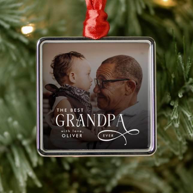 Modern Best GrandPa Ever Photo Personalized Ornament Aus Metall (Baum)
