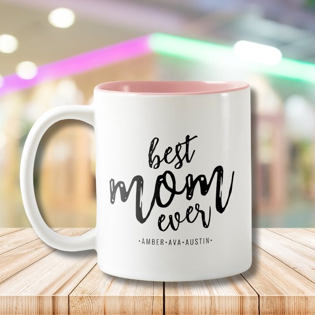 Modern Best Mama je Mommy Kids Name Script Zweifarbige Tasse (Von Creator hochgeladen)