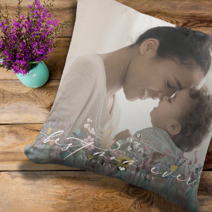 Modern Best Mama je Script Elegantes Blume Foto Kissen