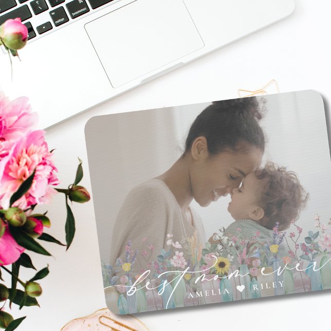 Modern Best Mama je Script Elegantes Blume Foto Mousepad (Von Creator hochgeladen)