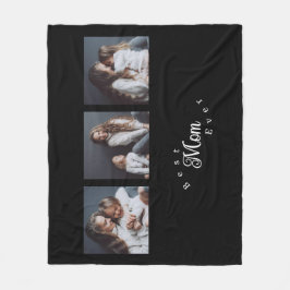 Modern Best Mom Ever Elegant Script Black 3 Photo Fleecedecke