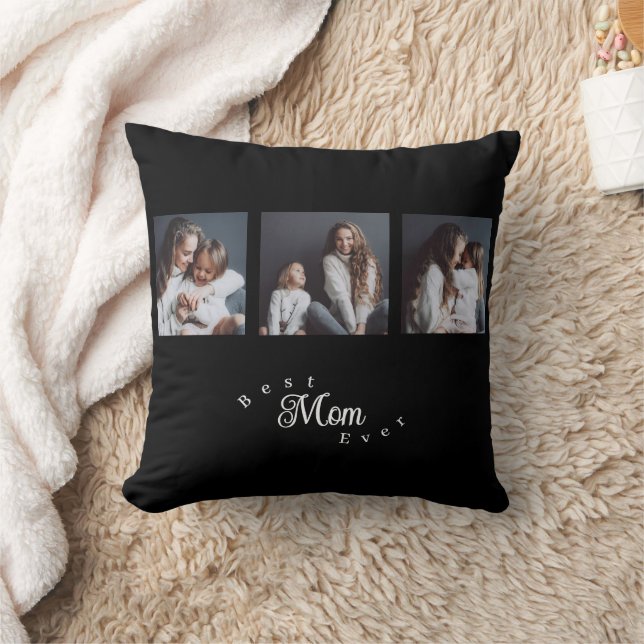 Modern Best Mom Ever Elegant Script Black 3 Photo Kissen (Decke)