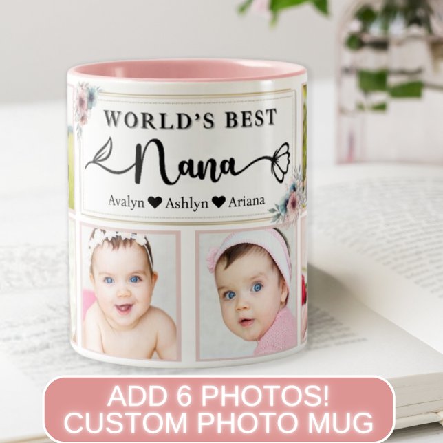 Modern Best Nana Custom Foto Collage Name Herz Zweifarbige Tasse (Von Creator hochgeladen)