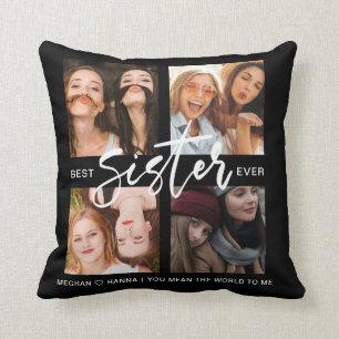 Modern Best Sister Black Foto Collage Pillow Kissen