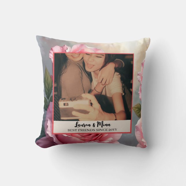 Modern BFF Photo Plaid Friendship Best Friend Kissen (Vorderseite)