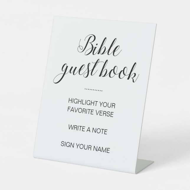 Modern Bible Wedding Guest Book Pedestal Zeichen Sockelschild (Vorderseite)