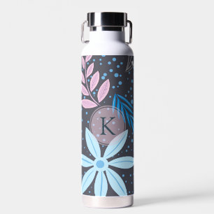 Modern Big Blue Blume Muster Pink Monogram Trinkflasche