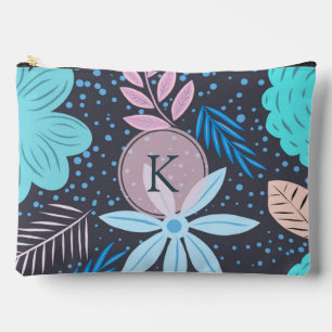 Modern Big Blue Blume Muster Pink Monogram Zubehörtasche