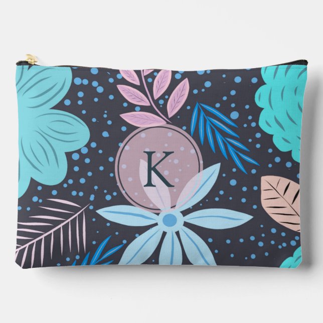 Modern Big Blue Blume Muster Pink Monogram Zubehörtasche (Vorderseite)