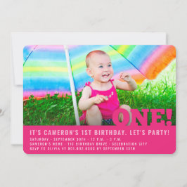 Modern Big One Baby Girl Geburtstagsparty Einladung