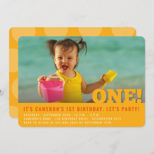 Modern Big One Fun Baby Girl oder Boy First Birthd Einladung (Vorne/Hinten)