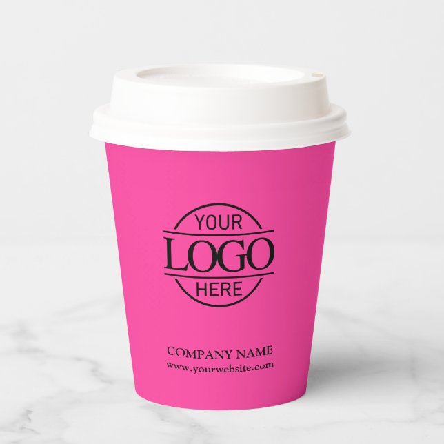 Modern Bight Pink Corporate Company Business Logo Pappbecher (Vorderseite)