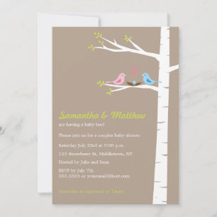Modern Birds Paares Baby Showroom Invitation Boy Einladung